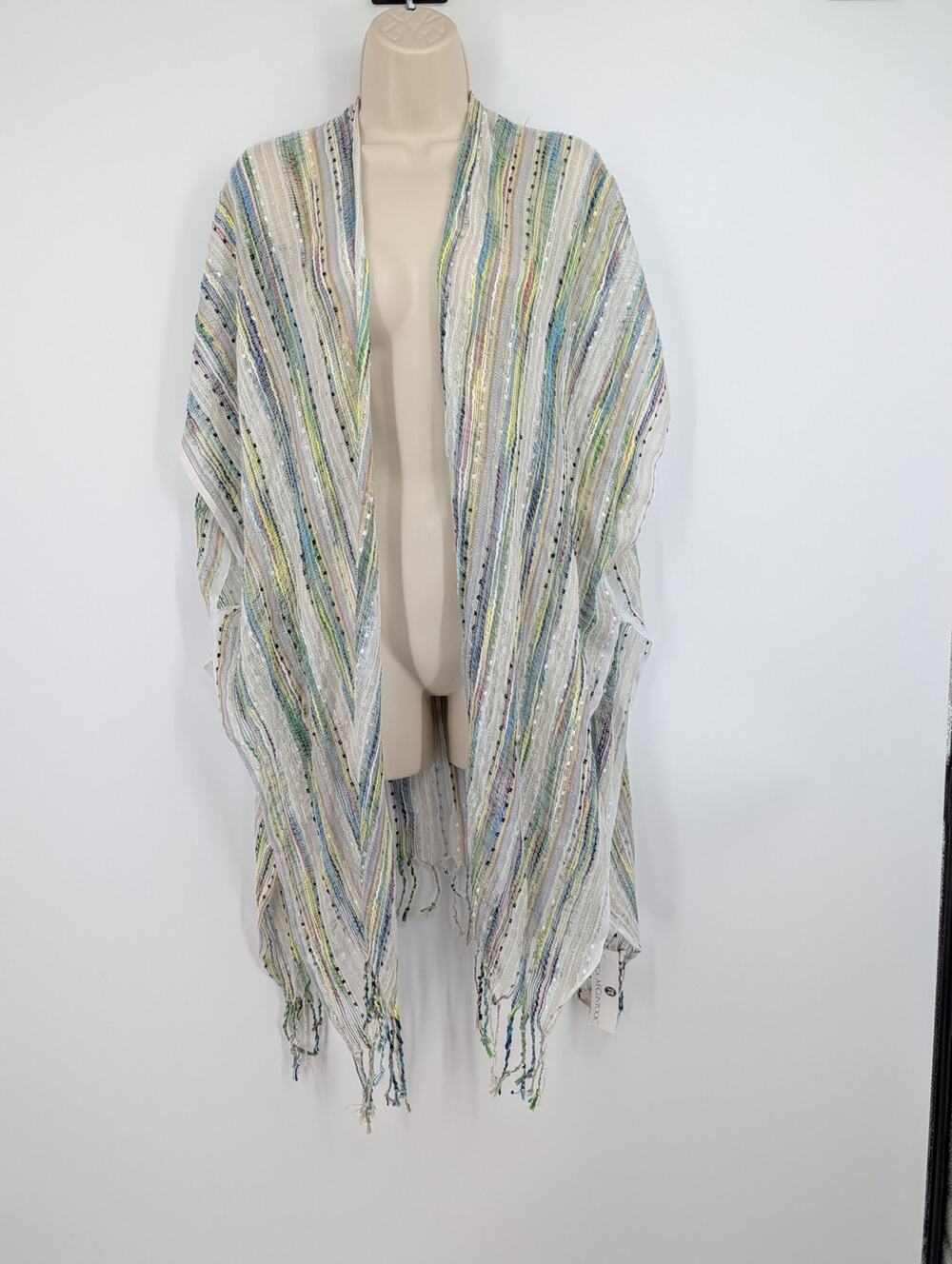 NWT Jessica McClintock Sheer Kimono Fringe Swim Coverup Summer Coastal Vacation